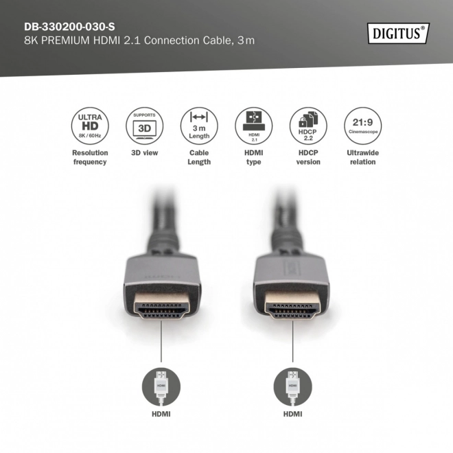 HDMI kabel 2.1 Ultra HighSpeed 8K UHD 3m črn