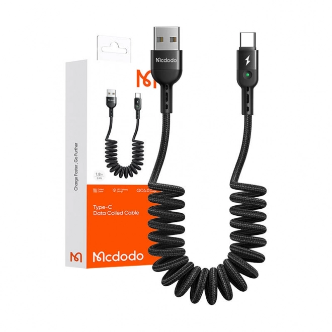 Vzmetni kabel USB na USB-C Mcdodo Omega CA-6420 1,8 m (črn)