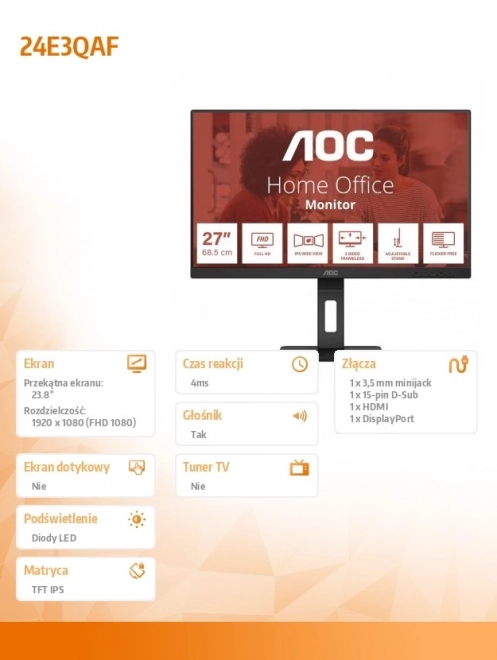 Monitor AOC 24 palcev IPS HDMI DP Pivot zvočniki