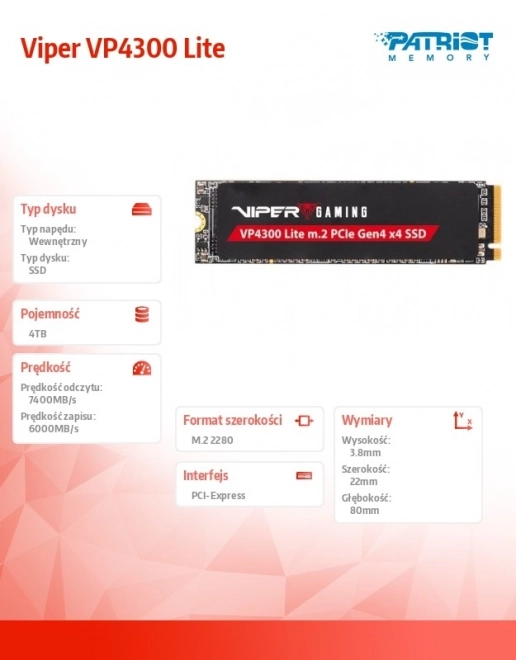 SSD disk 4TB Viper VP4300 Lite z podporo za igre PS5