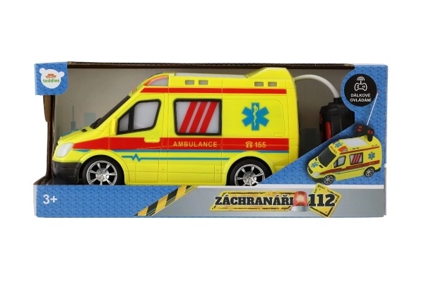 Avto RC reševalno vozilo plast 20cm na daljinsko upravljanje 27MHz na baterije s svetlobo v škatli 28x13x11cm