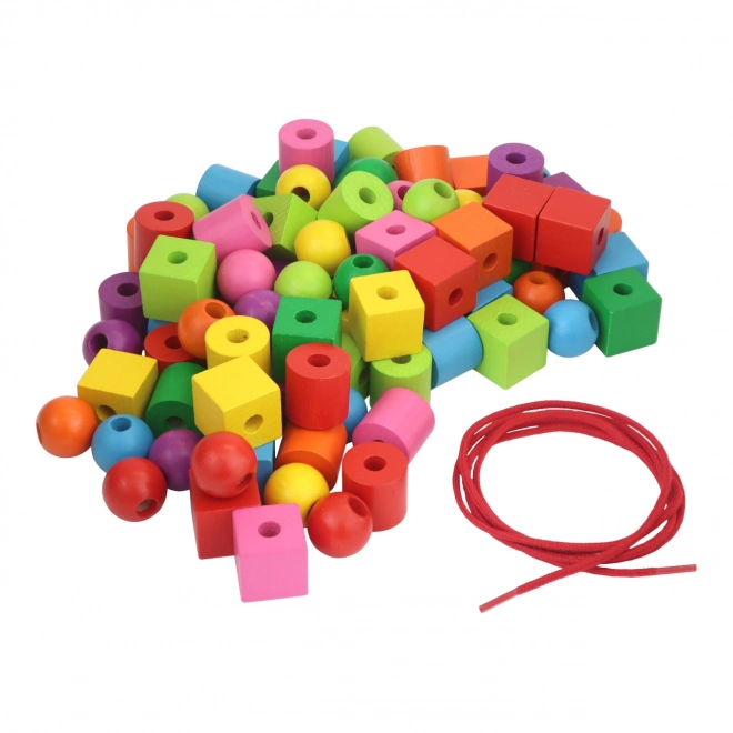 Maxi lesene pisane perle z vrvico 92 kos v plastični posodi 10x14cm