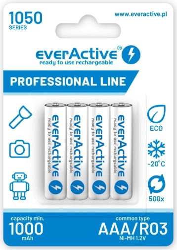 Polnilne baterije AAA R03 1050 mAh, blister 4 kos
