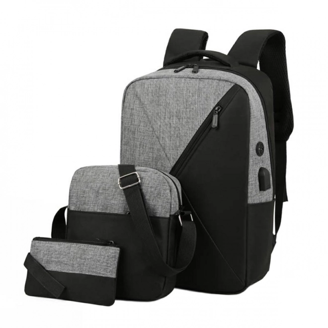 Komplet 3v1 siv nahrbtnik, torba in etui