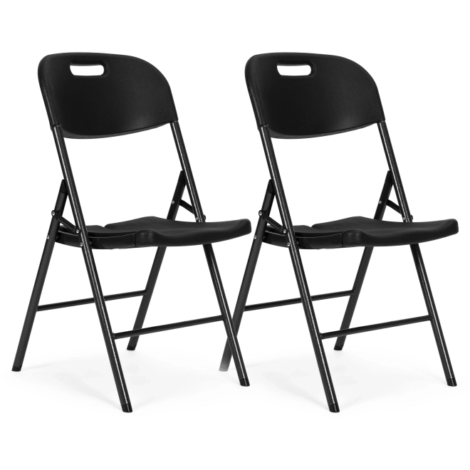 Set 2 zložljivih stolov ModernHome, kovinska konstrukcija, HDPE, črna
