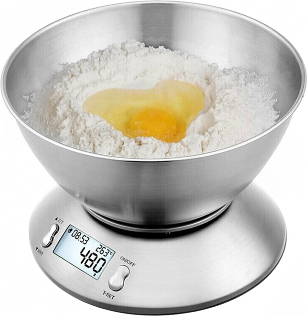 Elektronska kuhinjska tehtnica z inox posodo 5 kg, LCD, srebrna