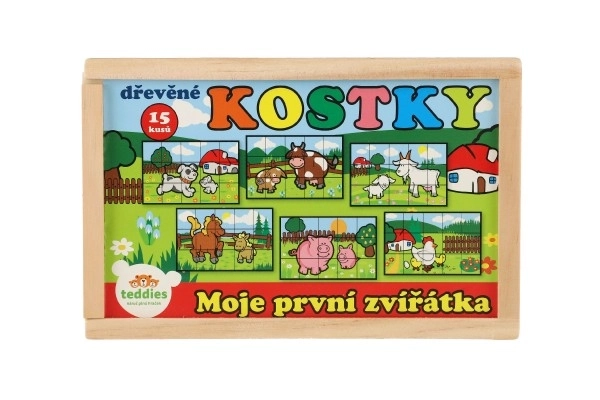 Lesene kocke Moje prve živalice 15 kos