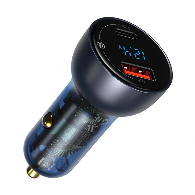 Baseus dvojni polnilec za avto z digitalnim zaslonom, USB in USB-C, hitro polnjenje 65W