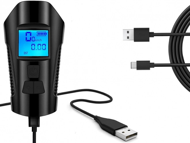 Večnamenska kolesarska luč 3v1 z LED, števcem km in trobljo