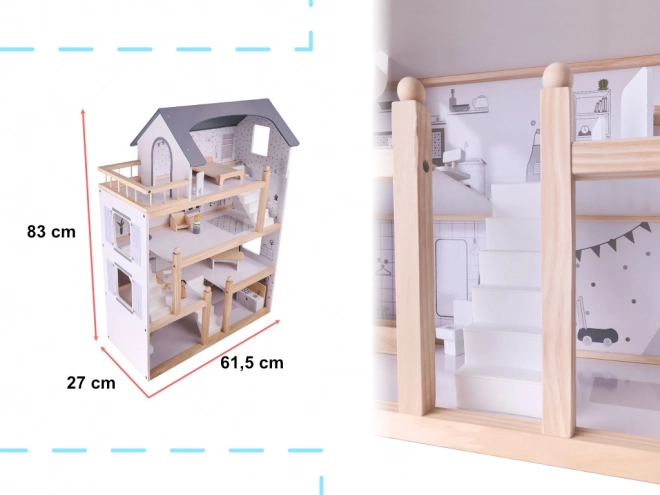Lahka lesena hišica za punčke s pohištvom - 80cm