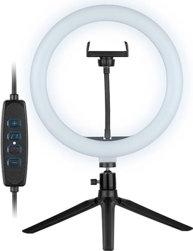 Krožna LED luč 26 cm z mini stojalom in držalom za telefon