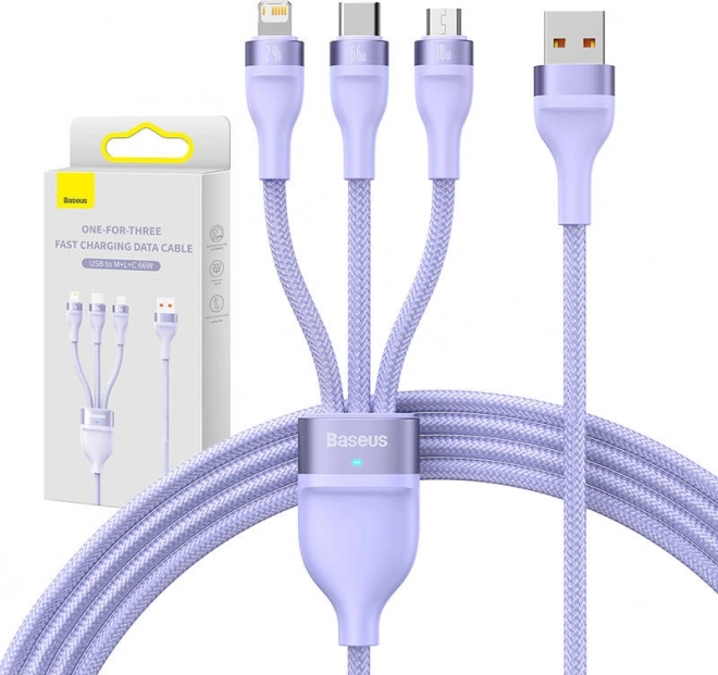 USB kabel 3-v-1 Baseus Flash II za hitro polnjenje, 66 W, 1,2 m, vijoličen