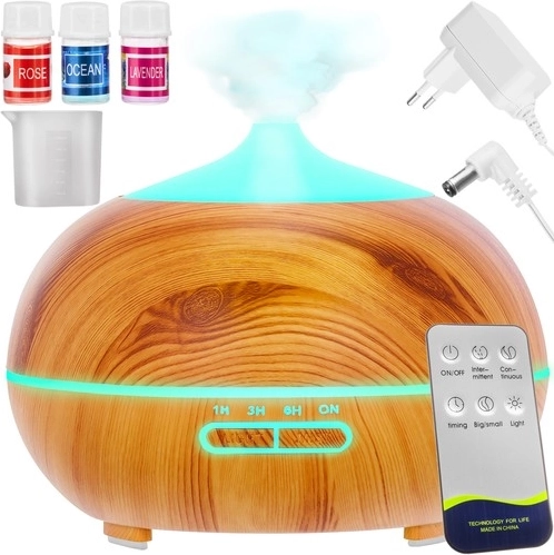 Aroma difuzor in ultrazvočni vlažilec zraka 400 ml z ionizacijo in LED, daljinsko upravljanje + 3 olja