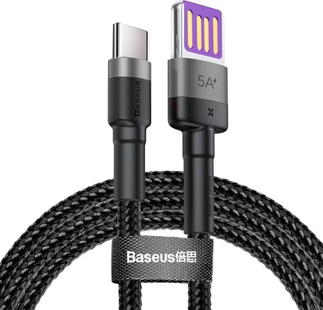 Baseus Cafule USB-C kabel 1 m, 5 A, Huawei SuperCharge in QC 3.0 (črno-siv)