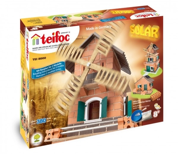 Gradbeni komplet Teifoc Mlin - sončni pogon 380 kosov v škatli 44x33x11cm