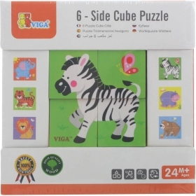 VIGA lesene kocke Zoo – 6 slik, 4 deli