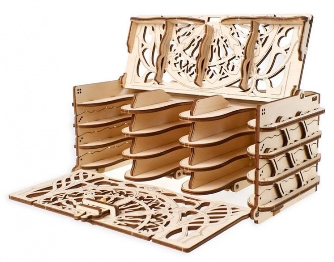 Škatla za zbirateljske kartice Ugears 3D lesna mehanska sestavljanka
