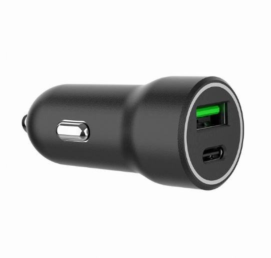Črna polnilna naprava za avto USB-A/USB-C 20W PD