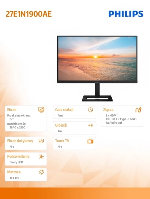 monitor Philips 27 cole 4K IPS HDMI USB-C z zvočniki
