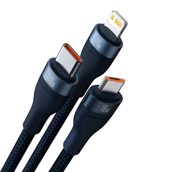 Baseus hitro polnilnik kabel s 3 konektorji: USB-C, Lightning in Micro USB, 100W