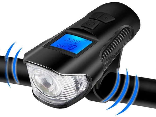 Večnamenska kolesarska luč 3v1 z LED, števcem km in trobljo