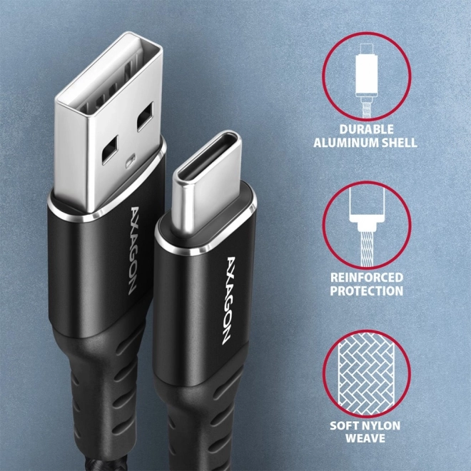 USB kabel Axagon USB-C na USB-A, 1m, črna