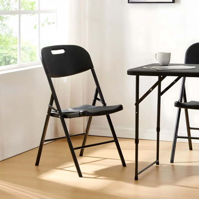 Set 2 zložljivih stolov ModernHome, kovinska konstrukcija, HDPE, črna