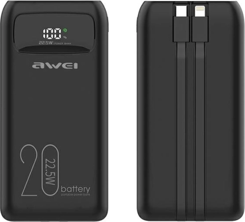 Powerbanka 20000 mAh Awei P169K s hitrim polnjenjem 22,5 W in LCD-zaslonom