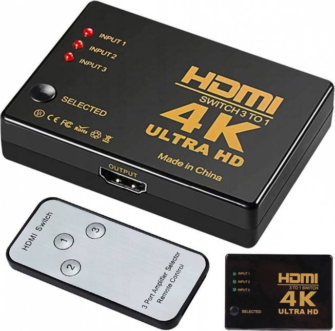 HDMI stikalo 3×1 z daljinskim upravljalnikom, 4K UHD