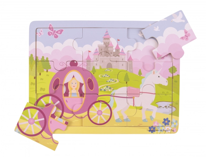 Bigjigs Igrače Lesena sestavljanka princesa z vozom