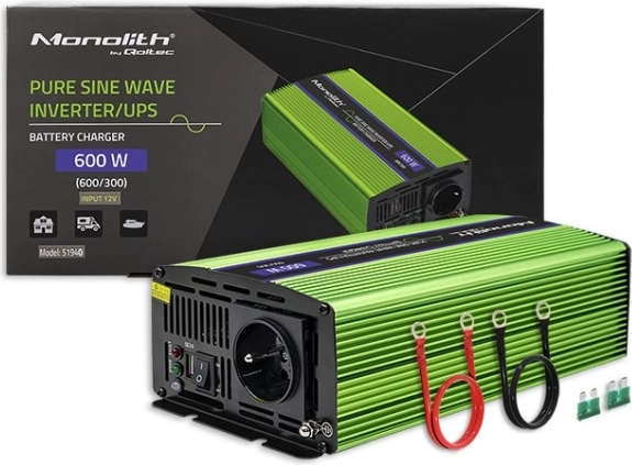Pretvornik napetosti Qoltec Monolith 600 W s polnilnikom in UPS