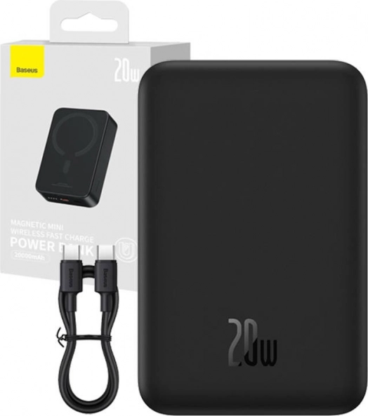 Power banka Baseus Magnetic Mini 20000 mAh z MagSafe in USB‑C 20 W (črna)