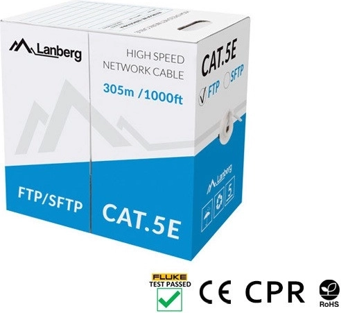 SFTP omrežni kabel Cat 5e 305 m, polna baker, siv