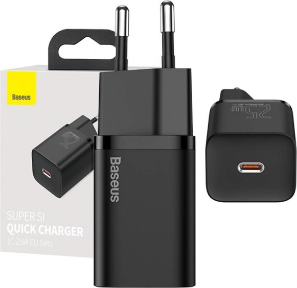 hitri polnilec Baseus Super Si 25W z USB‑C (črna)