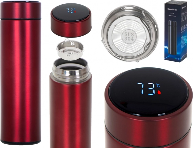 Termovrček s pametnim LED zaslonom 500 ml – Bordo