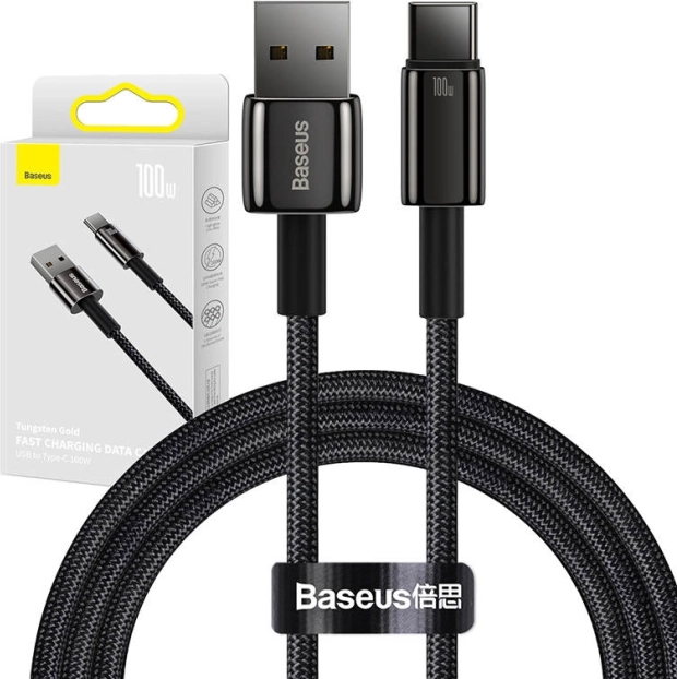 Kabel za hitro polnjenje Baseus Tungsten Gold USB-C, 100 W, 1 m črn