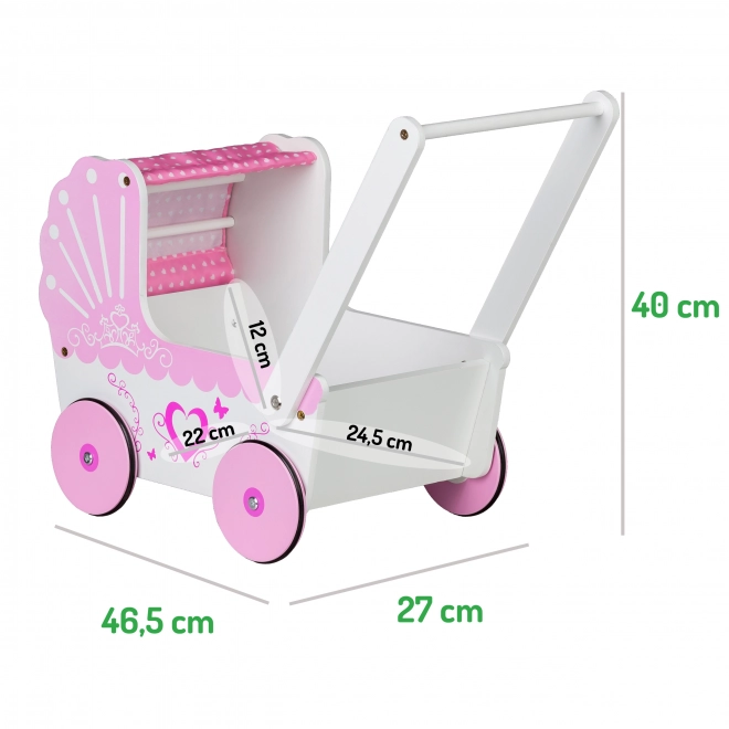 EcoToys Leseni voziček za punčke Pink Heart