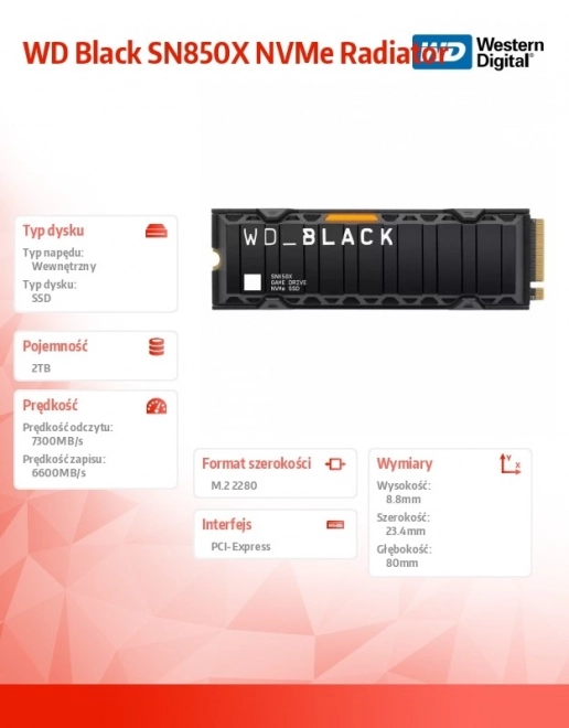 SSD disk WD Black 2TB SN850X NVMe M.2 PCIe z hladilnikom
