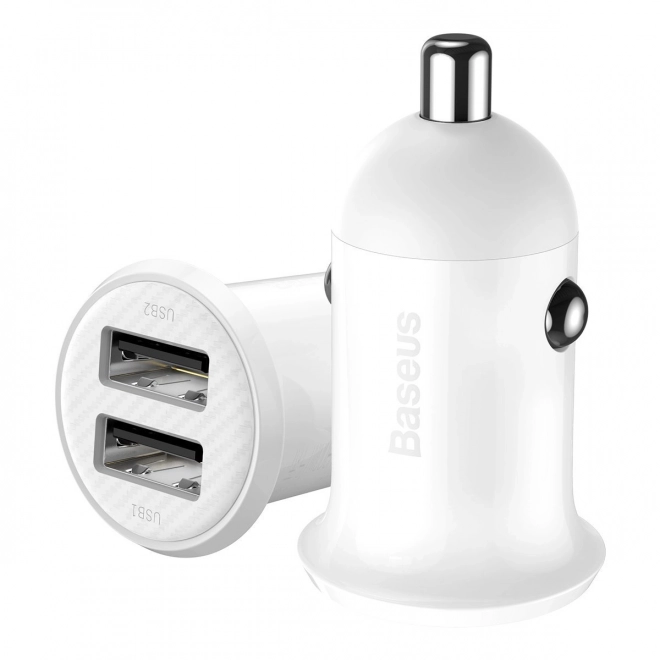 Avtopolnilnik 2x USB Baseus, 4,8A, bela