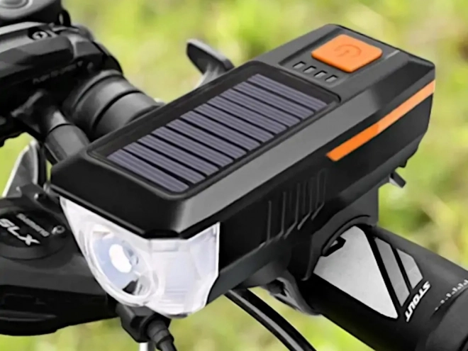 Sprednja LED luč za kolo s solarnim polnjenjem in hupo