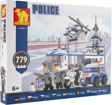 Konstruktor Dromader Policija Avto+Helikopter+Postaja 23001 779 kosov v škatli 55x43x7 cm