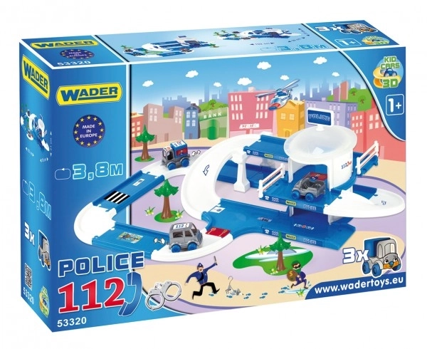 Garaža+steza Kid Cars 3D Policija plast 3,8m v škatli 59x40x15cm 12m+ Wader