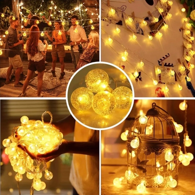 Božična osvetlitev kroglice 100 LED, topla bela, 10m