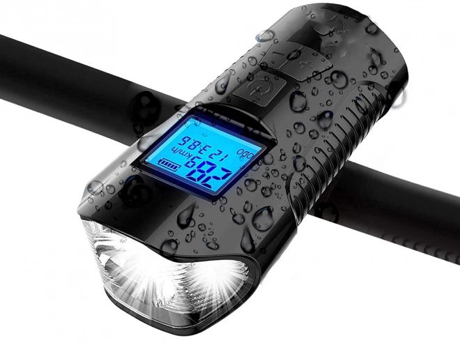 Večnamenska kolesarska luč 3v1 z LED, števcem km in trobljo