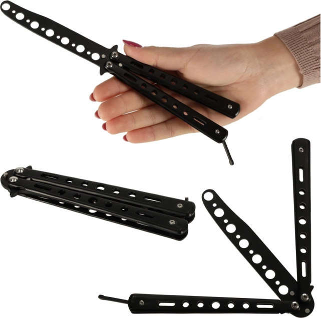 Vadbeni metuljček (balisong) – top zložljiv nož, črn
