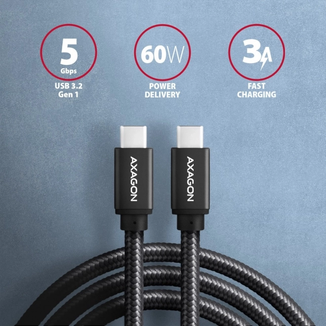 Kabel USB-C na USB-C 3m, Power Delivery 60W, upogljiv pleteni