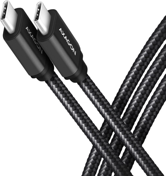 AXAGON USB‑C – USB‑C kabel 3.2 gen 1, 2 m, PD 60 W, 3 A, aluminijast, pleten, črn
