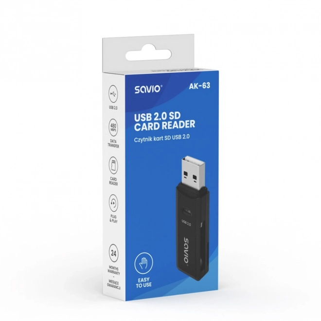 Bralnik kartic SD, USB 2.0, 480 Mb/s, AK-63