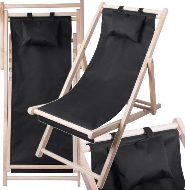 Leseni zložljiv plažni ležalnik z vzglavnikom