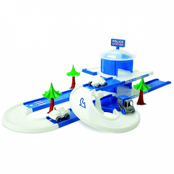 Garaža+steza Kid Cars 3D Policija plast 3,8m v škatli 59x40x15cm 12m+ Wader